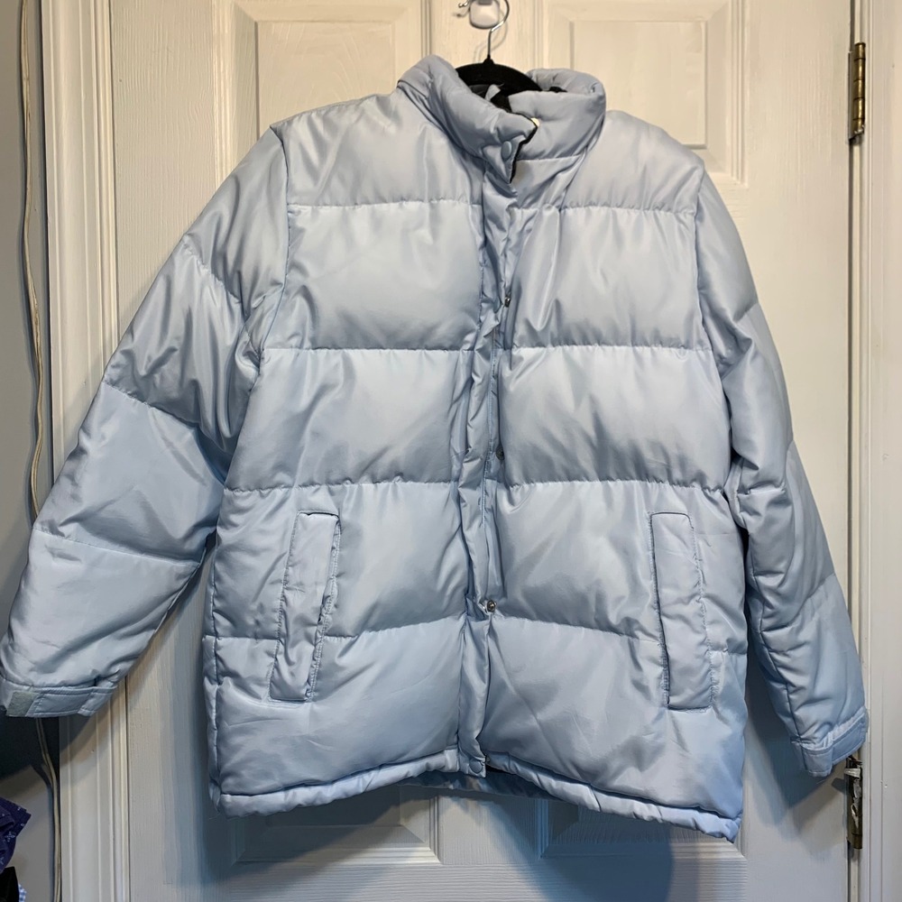Gap Puffer Jacket Medium Light Blue Down Vintage Quilted Coat Retro Gorpcore